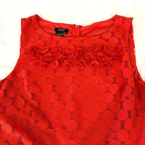 Peck & Peck Sleeveless Red Dress With Polka Dot and Beaded Rose Detail - Size 16 - Picture 8 of 10